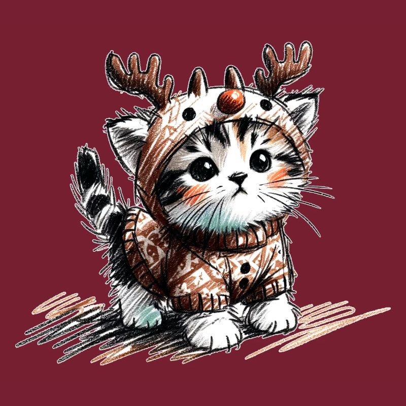 Katze mit Rentiergeweih und Pullover