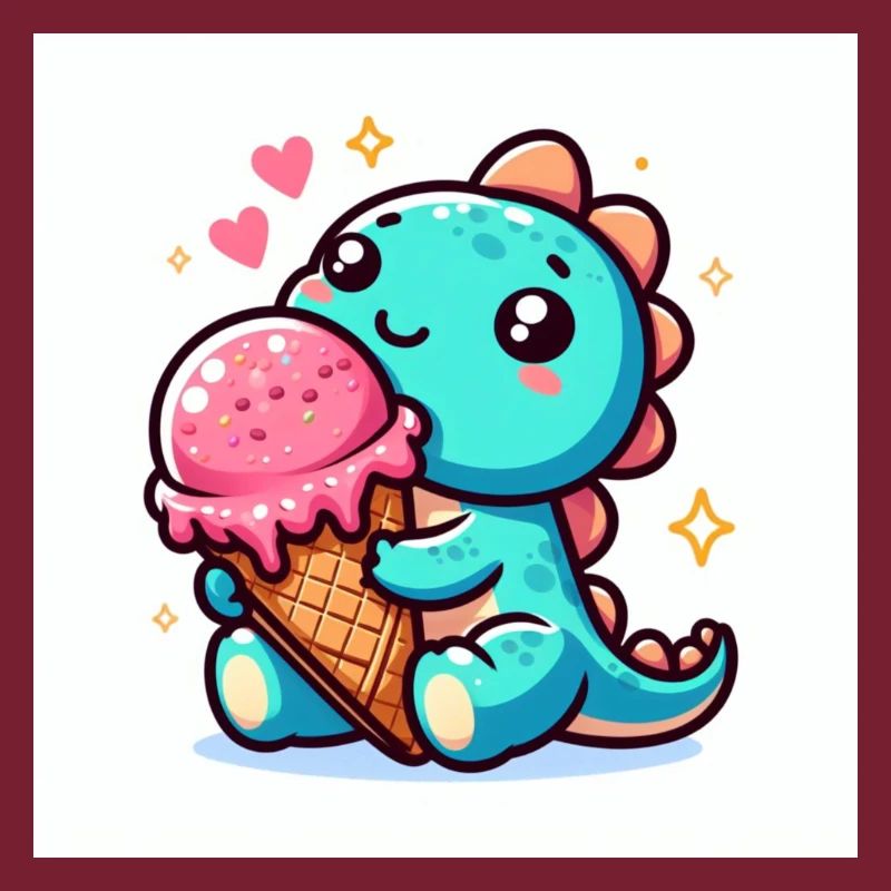 Türkis Dino klein mit Eiswaffel und Herzen