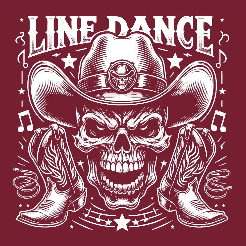 Crâne de danse en ligne avec stetson et bottes et lasso