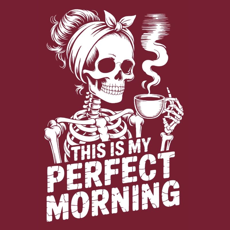 Perfekter Morgen mit Kaffee Skelett mit Kaffeepot