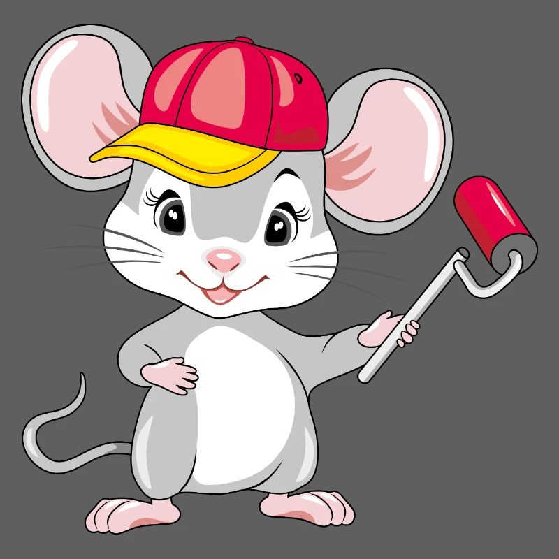 Lächelnde Maus mit einer Farbrolle in der Hand