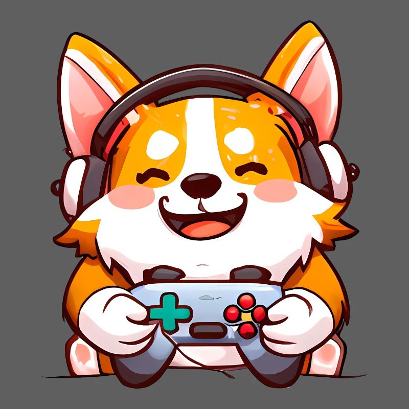 00239 Corgi mit Kopfhörer und Controller