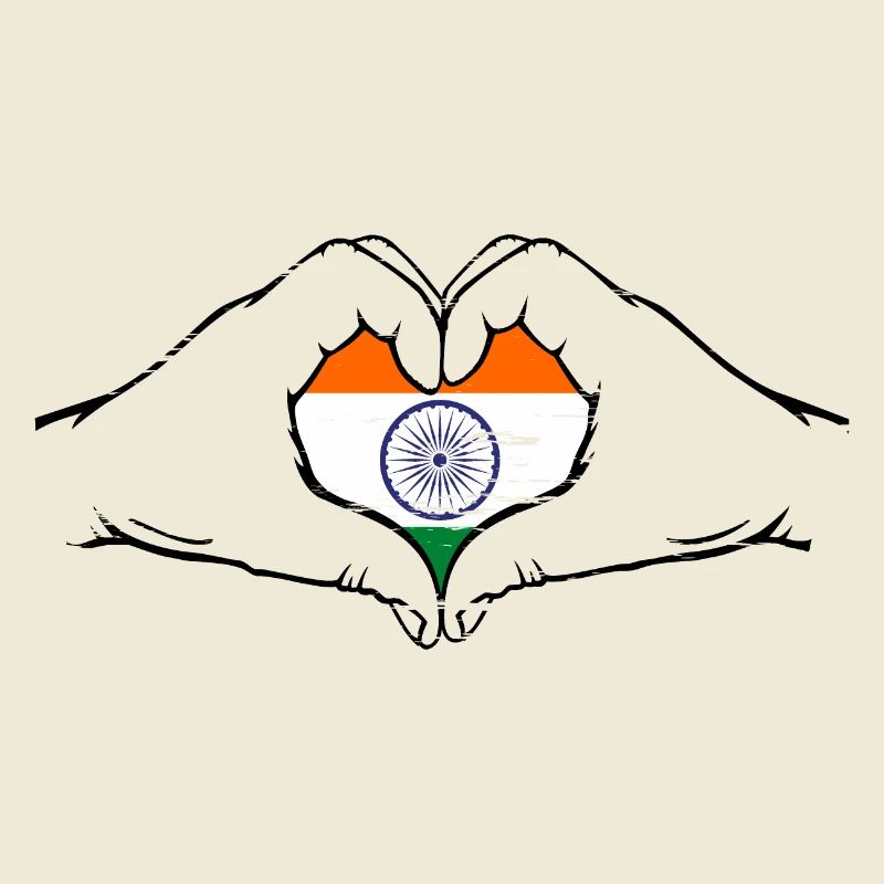 Drapeau de l’Inde Mains Coeur Forme Utilisé