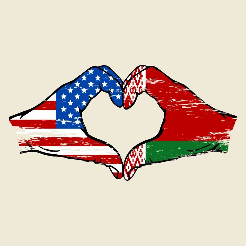 États-Unis Biélorussie drapeau mains forme de coeur utilisé