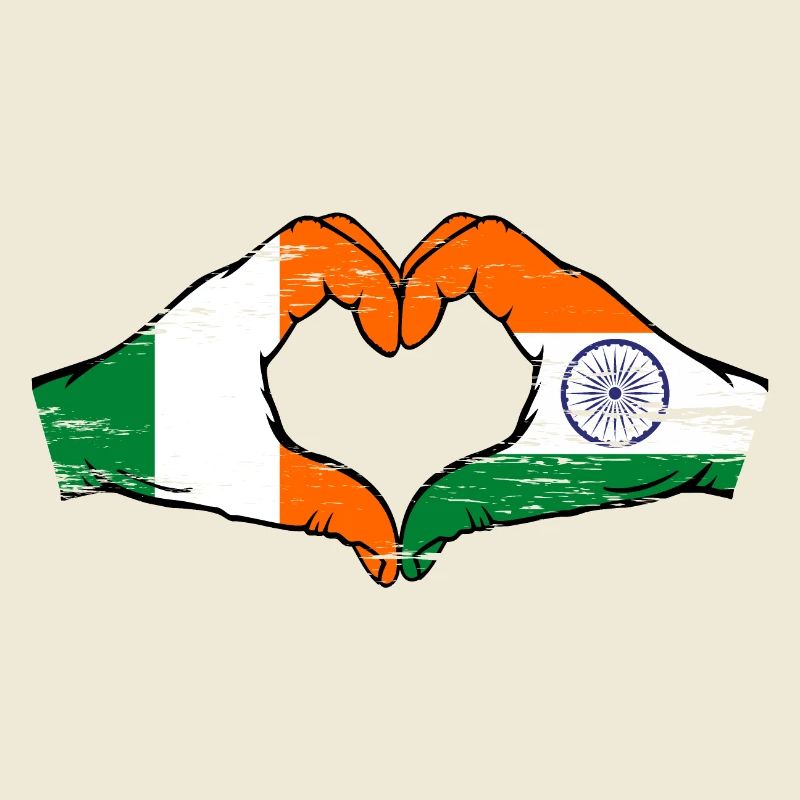 Irlande Inde Drapeau Mains Coeur Forme Utilisé