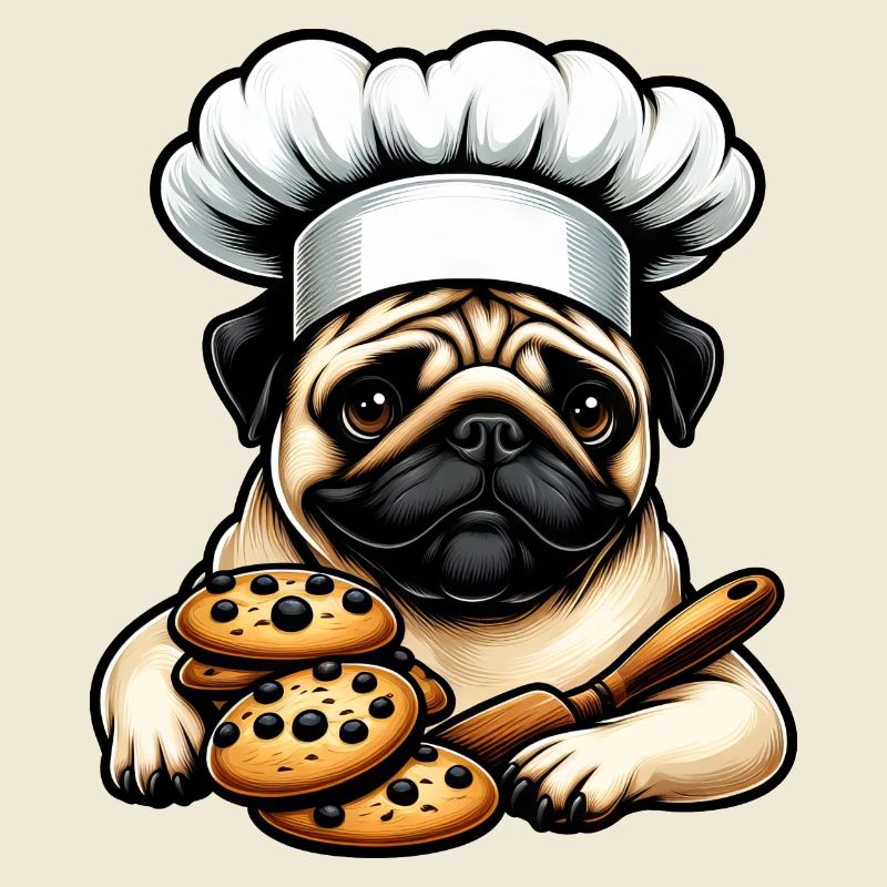 Mops Koch mit Cookie
