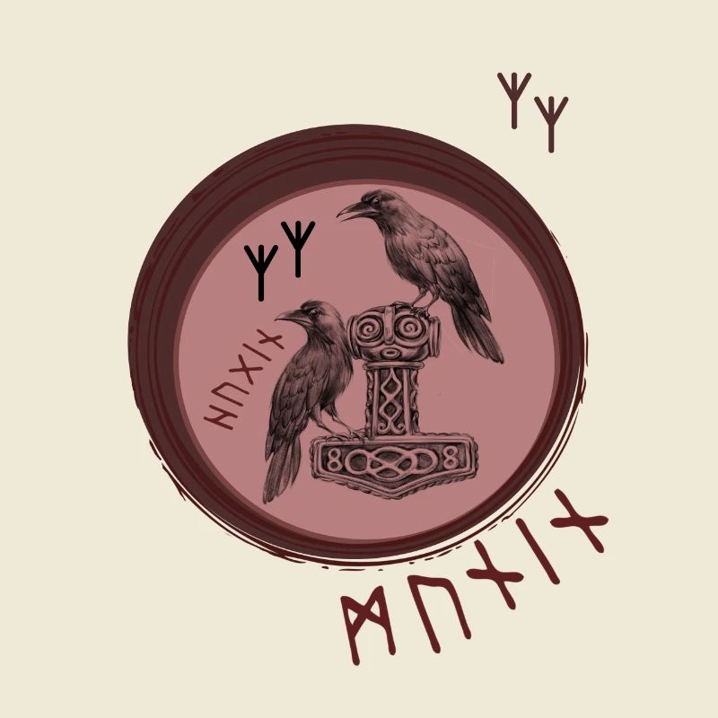 Thor Hammer Mjölnir avec Odin Ravens Hugin et Munin