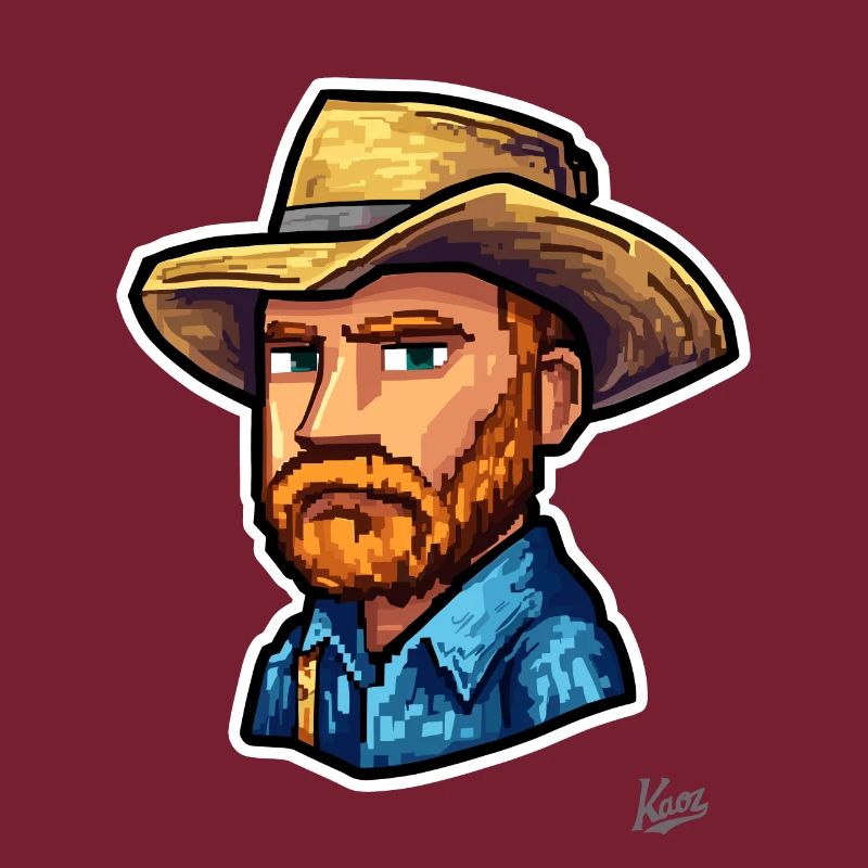 Van Funny Gogh : Peintre de pixels Vincent avec chapeau