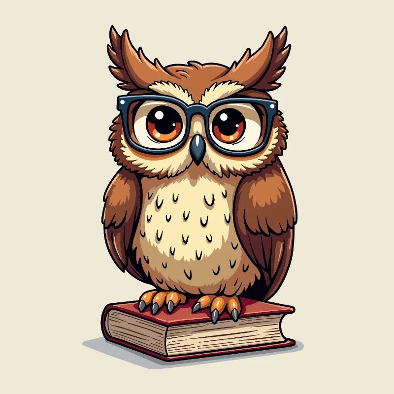 Süße Eule mit Brille auf Buch