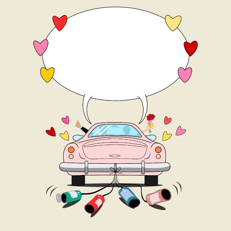 Wedding car with speech bubble in pink