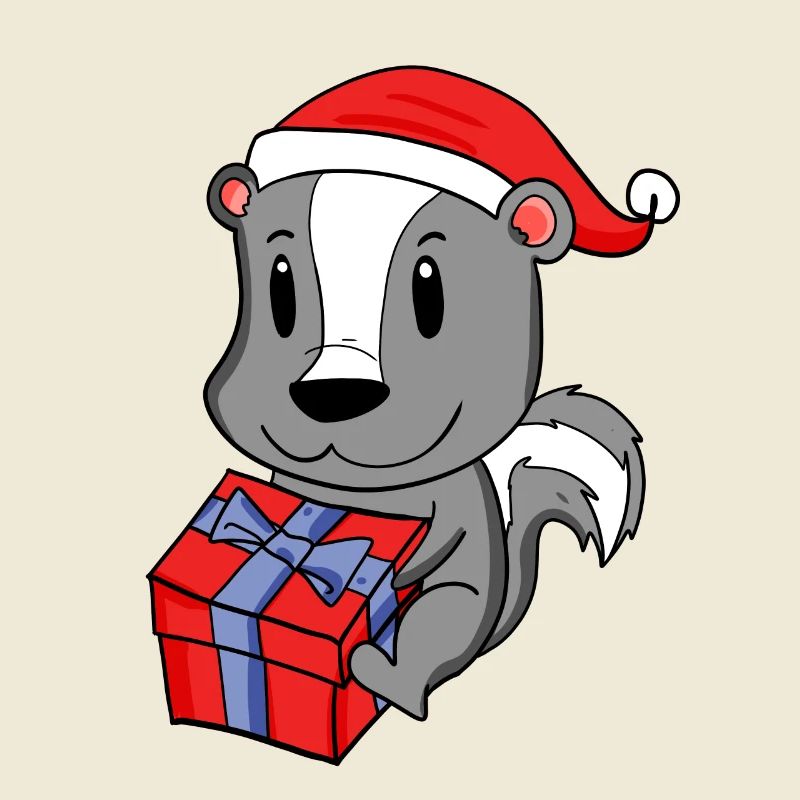 Bébé moufette de Noël avec cadeau