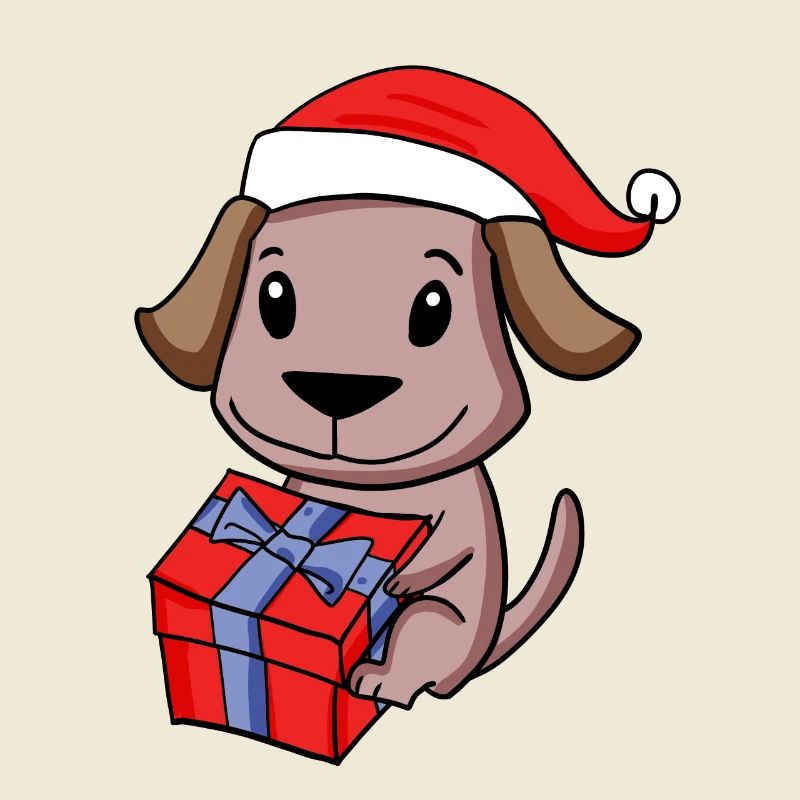 Bébé chien de Noël avec cadeau