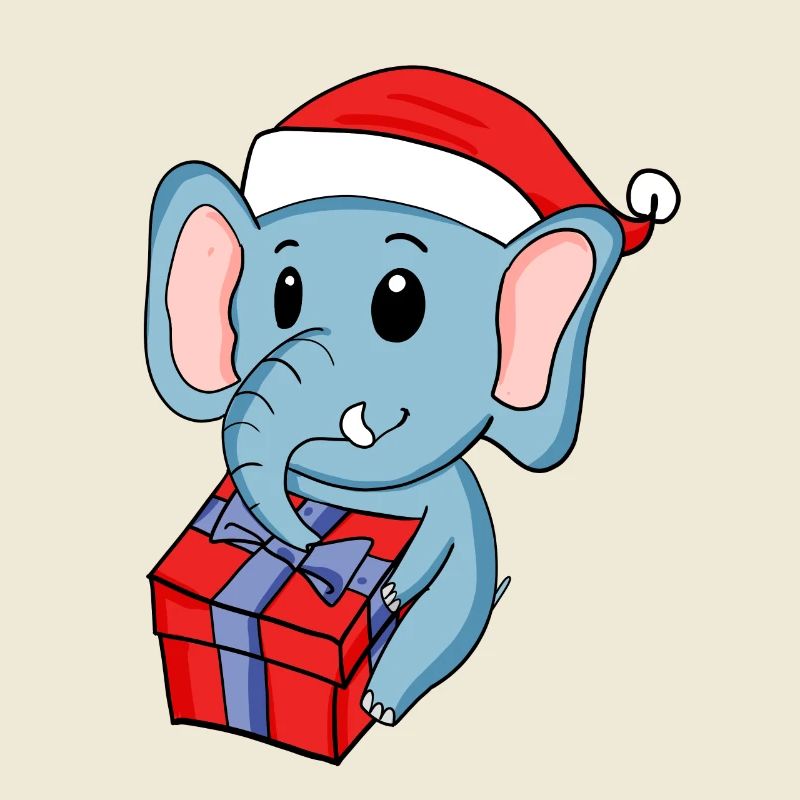 Éléphant de Noël avec cadeaux