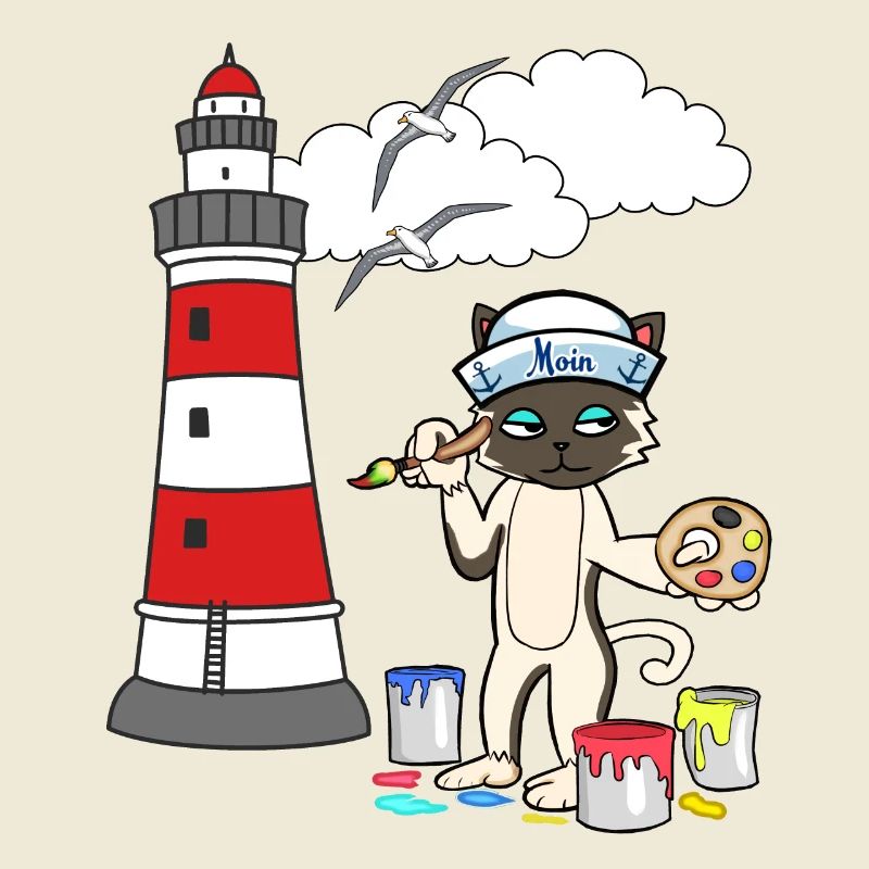 Cat Painter Lighthouse Sailor Coast Maritime Seagull