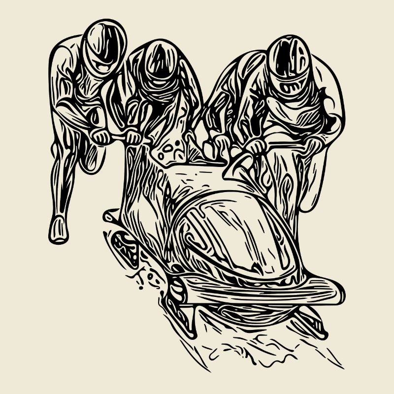 Bobfahrer Viererbob im Eiskanal