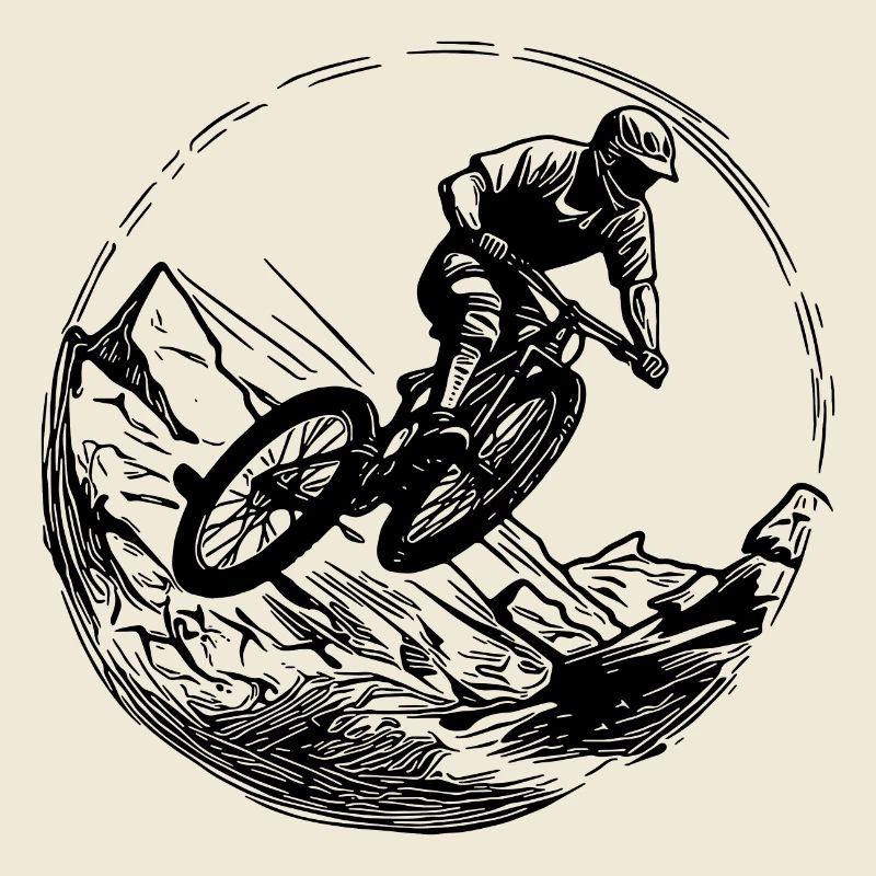 Jumping mountain biker with bike