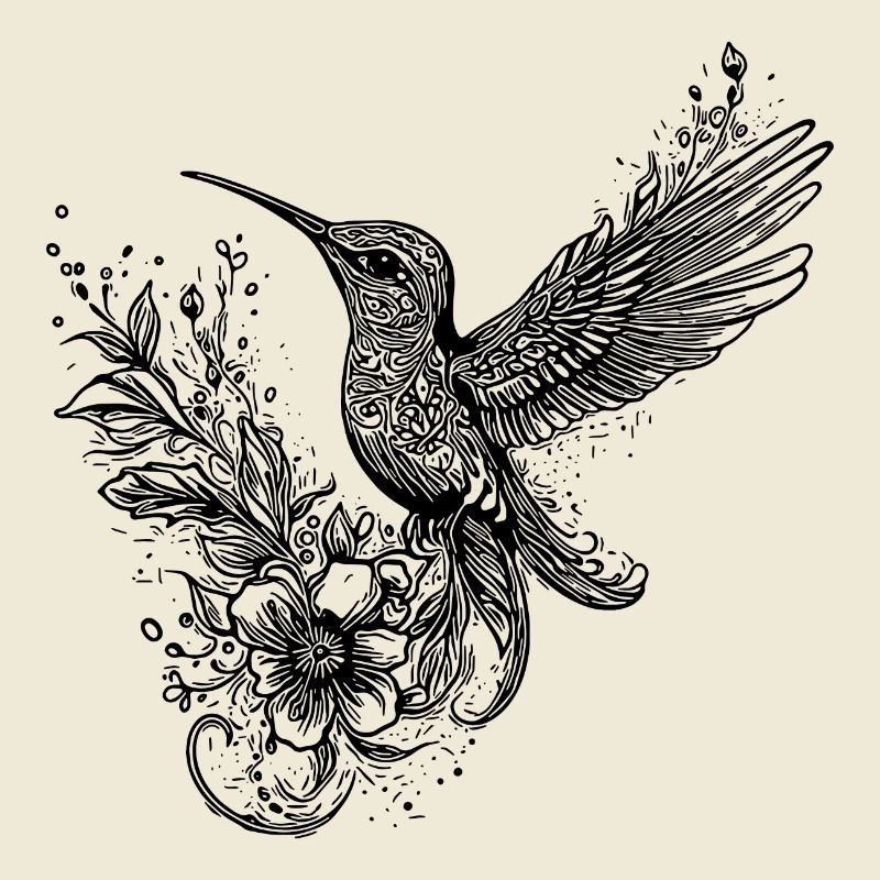 Style de tatouage de colibri volant avec de larges ailes