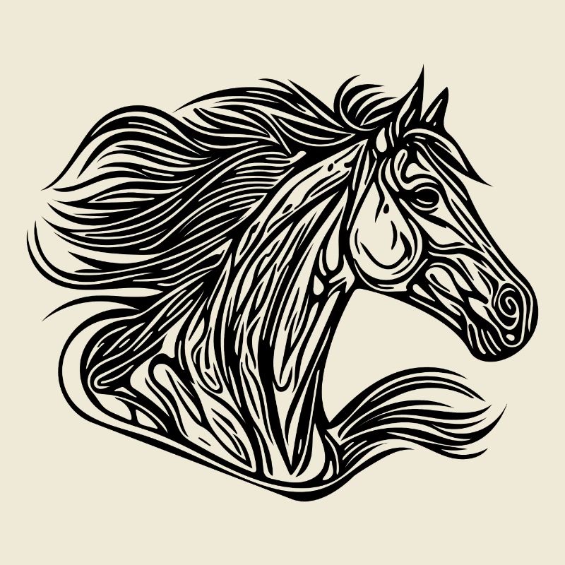 Cheval au galop avec crinière dans le vent