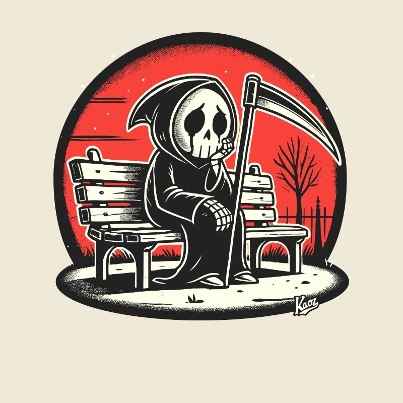 Lonely Grim Reaper on a Park Bench