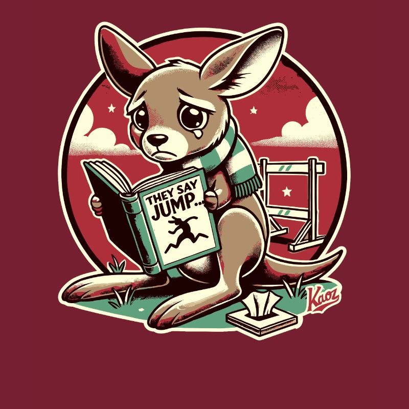 Trauriges Känguru liest ein Buch über Konformität