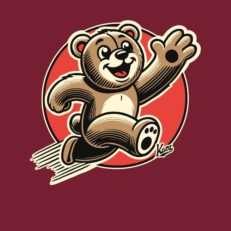 Funny bear, running happy stuffed bear