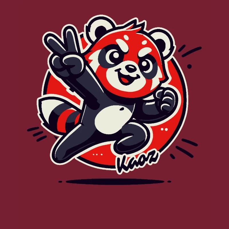 Fröhlicher roter Panda mit Peace-Zeichen