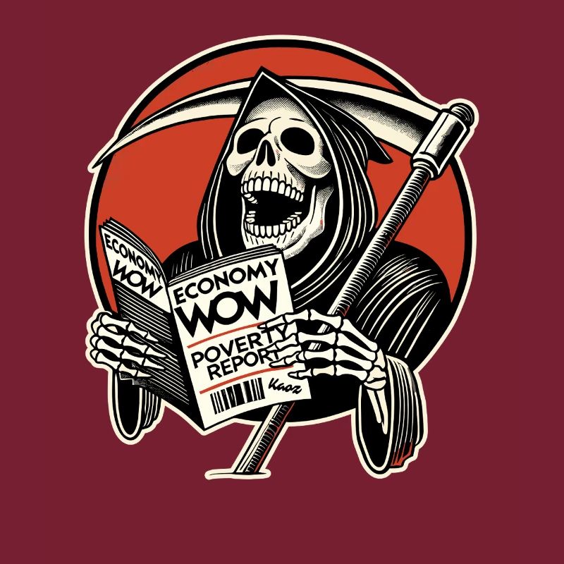 Grim Reaper lit un magazine d’affaires et rit