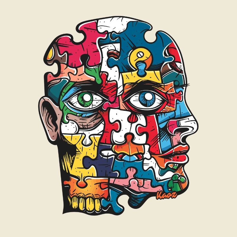 Art abstrait et visage de puzzle