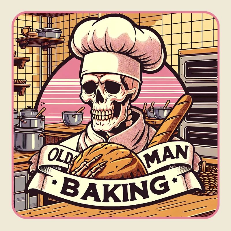 Old Man Baking Skull mit Bäckermütze mit Brot