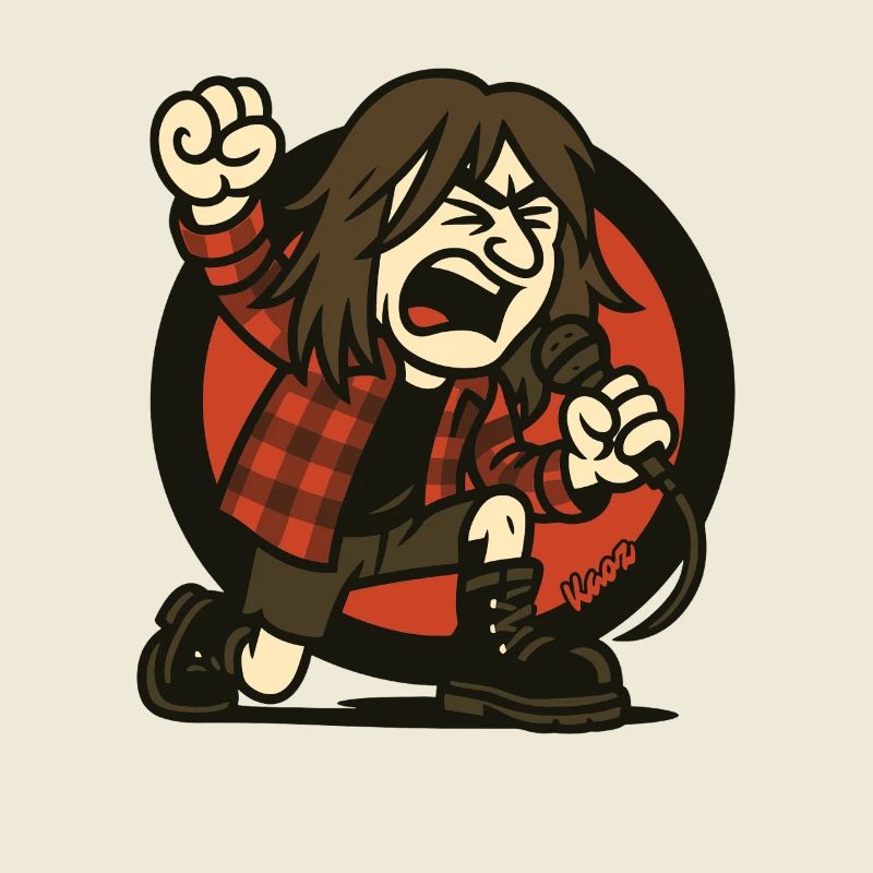 Grunge rocker with flannel and anger on the microphone