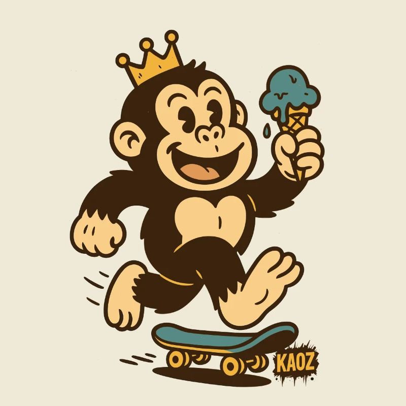 Monkey King sur Skateboard avec Cream & Crown
