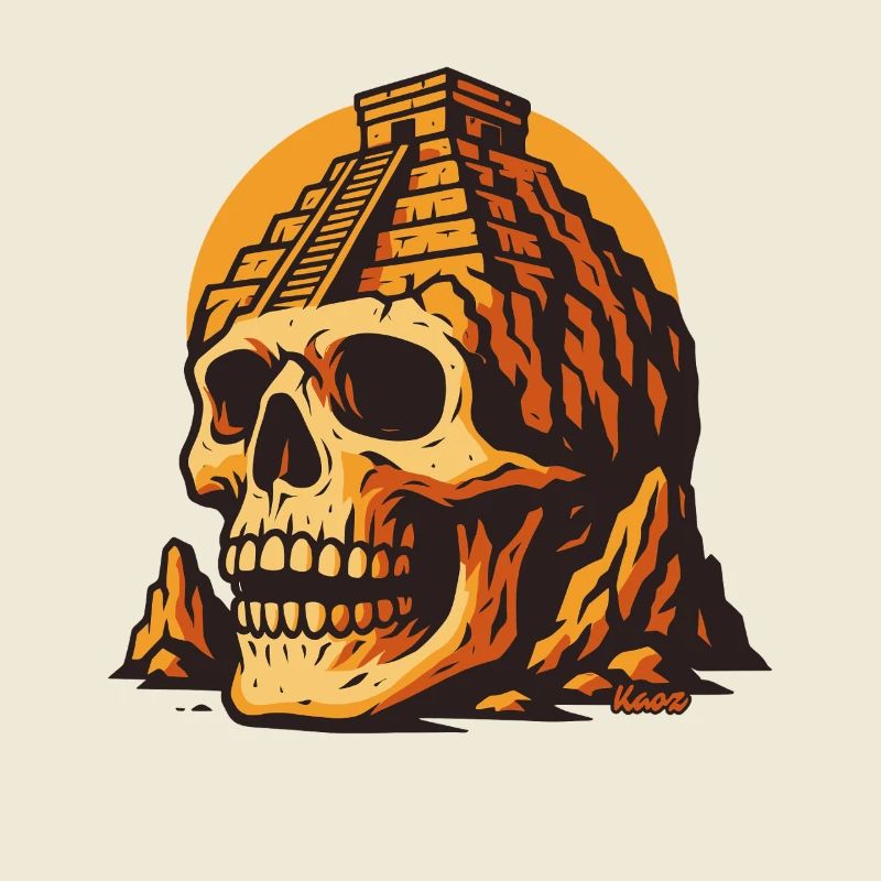 Crâne avec tempe et coucher de soleil