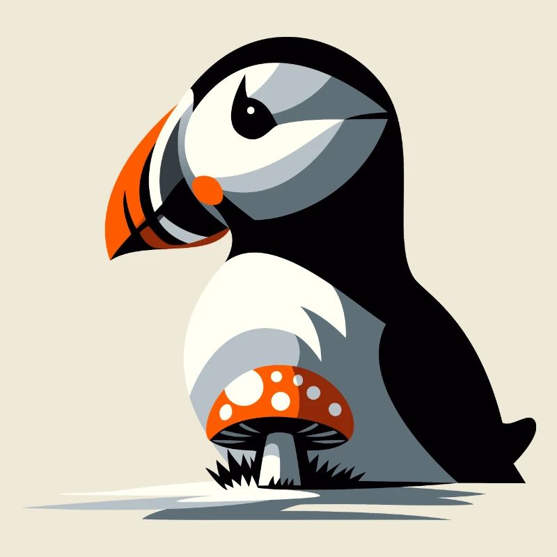 Puffin and toadstool