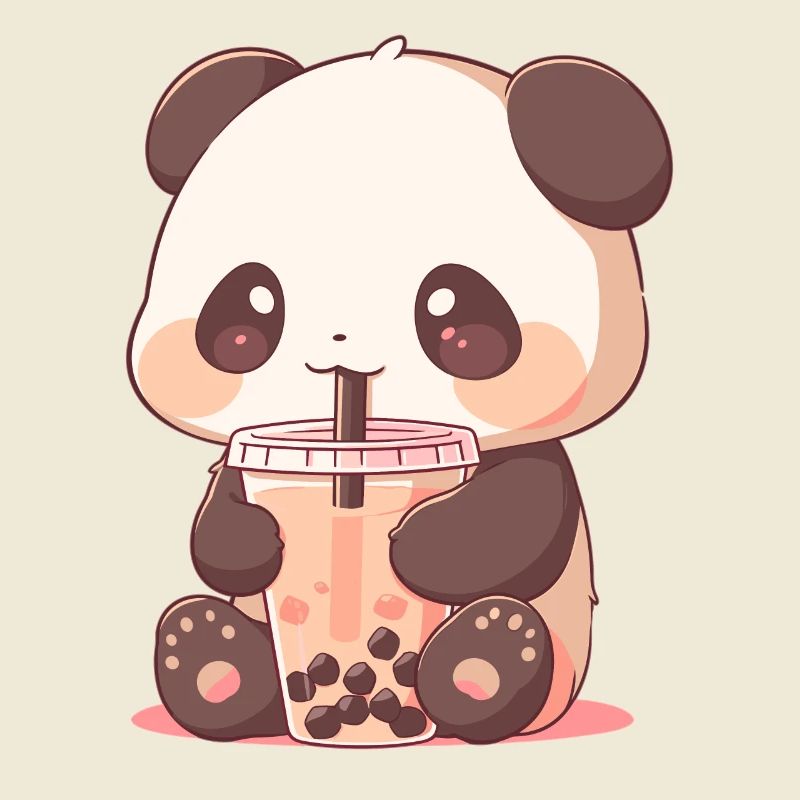 Kawaii Panda Drinks Boba Bubble Tea Chibi