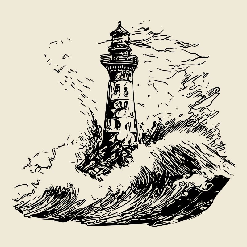 Phare avec balise dans une mer orageuse