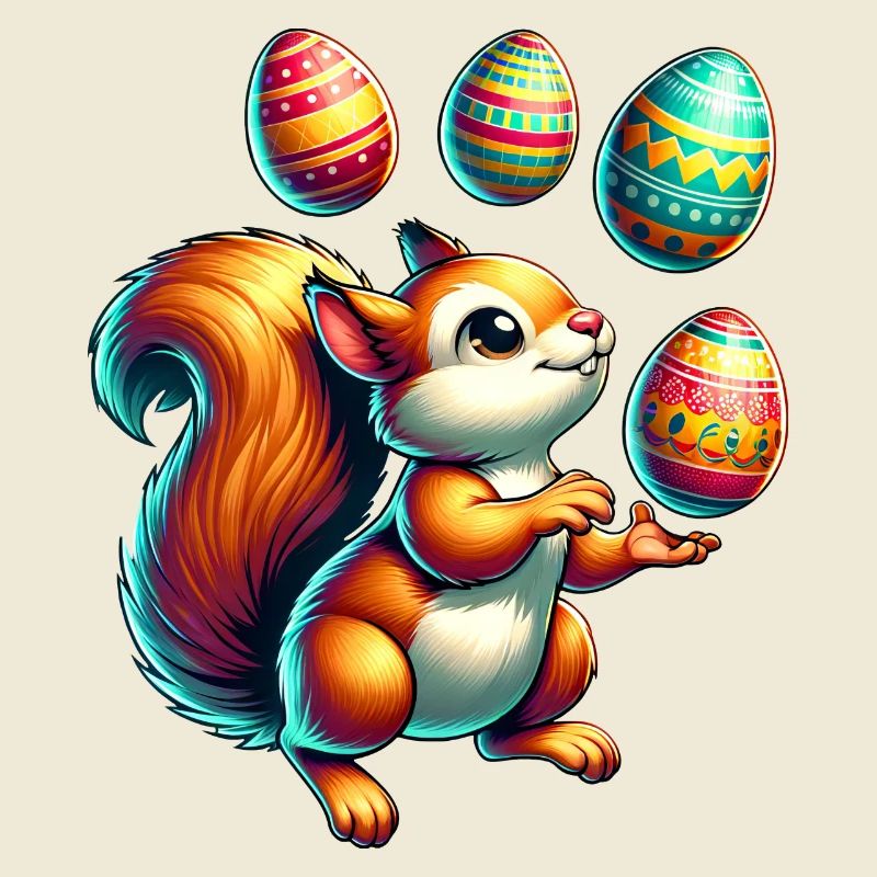 Süßes Eichhörnchen Jongliert Ostereier Comic