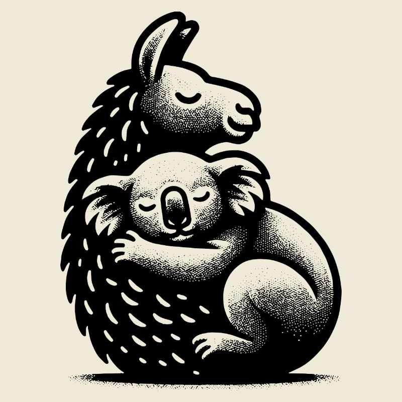 Cute Sleeping Llama with Very Tired Koala
