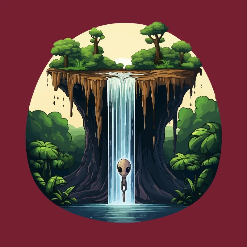 Alien am Wasserfall im Dschungel