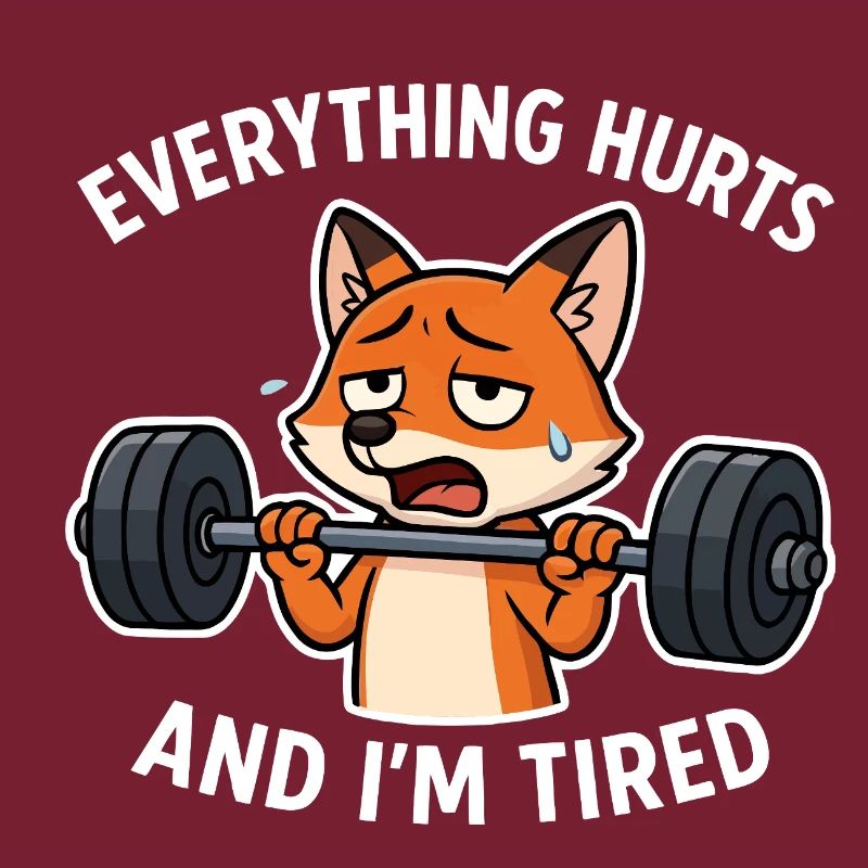 Exhausted Fox Lifting Weights Illustration