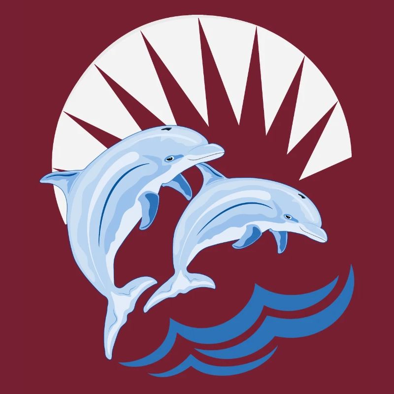 Dolphins above waves