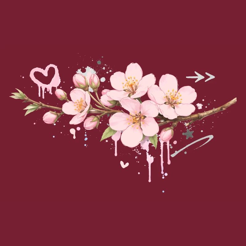 Branche de cerisier en fleurs de style graffiti