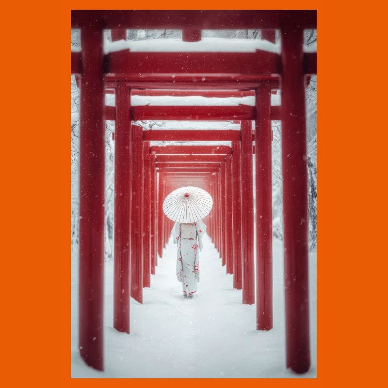 Roter Torii Schneepfad-Kimono