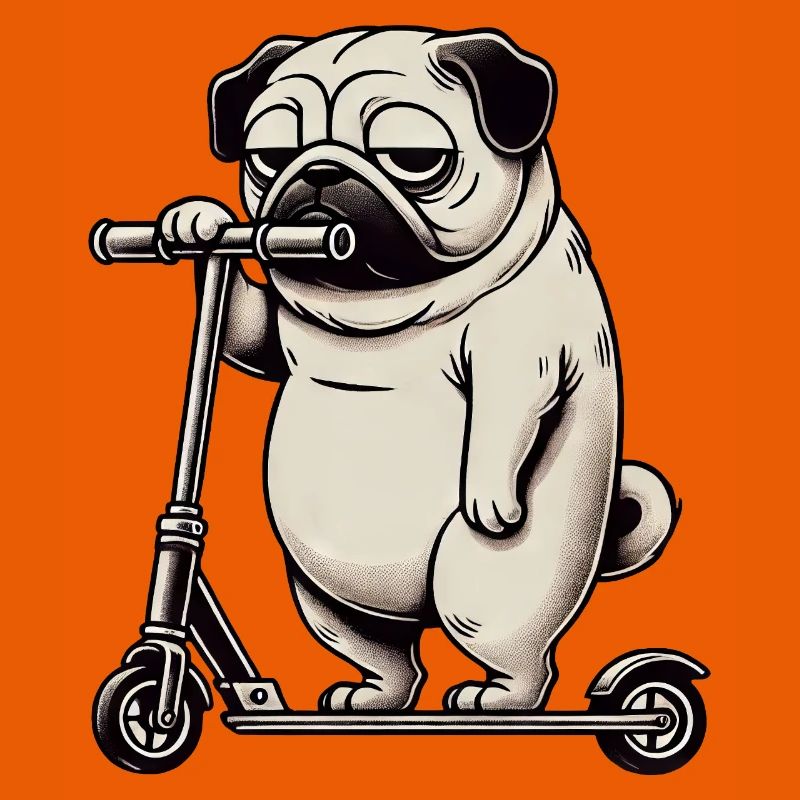 Lustiger Mops Roller Scooter Kickroller Grumpy