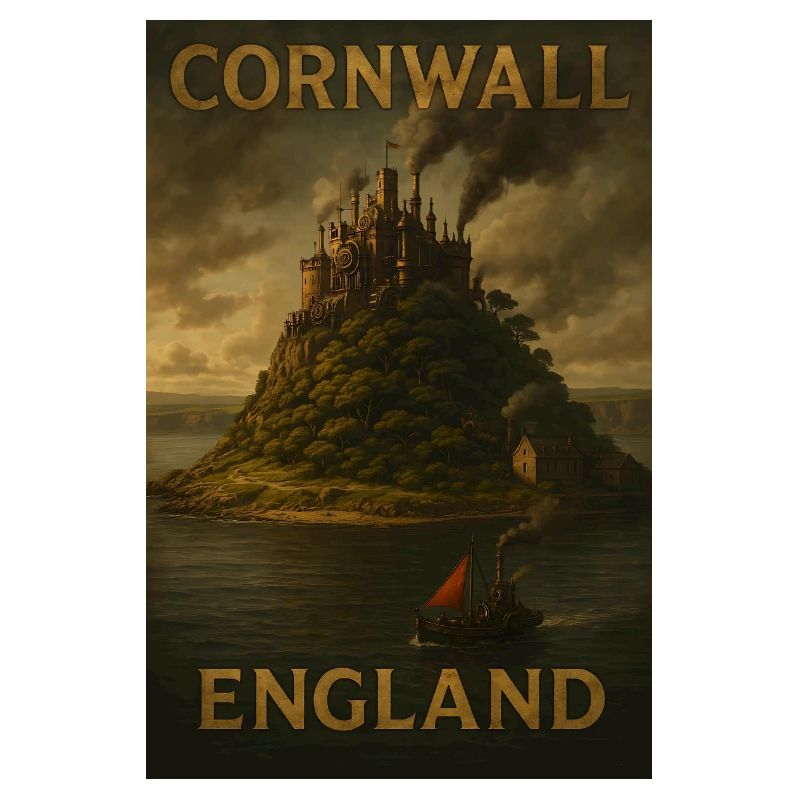 Cornwall Angleterre – Affiche de voyage Steampunk