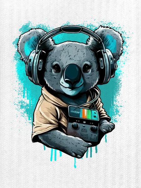 koala mit Kopfhörern und Walkman