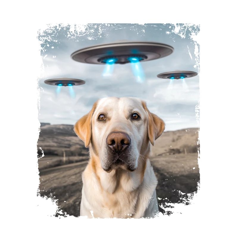 Labrador Retriever Dog Selfie with Alien UFOs.