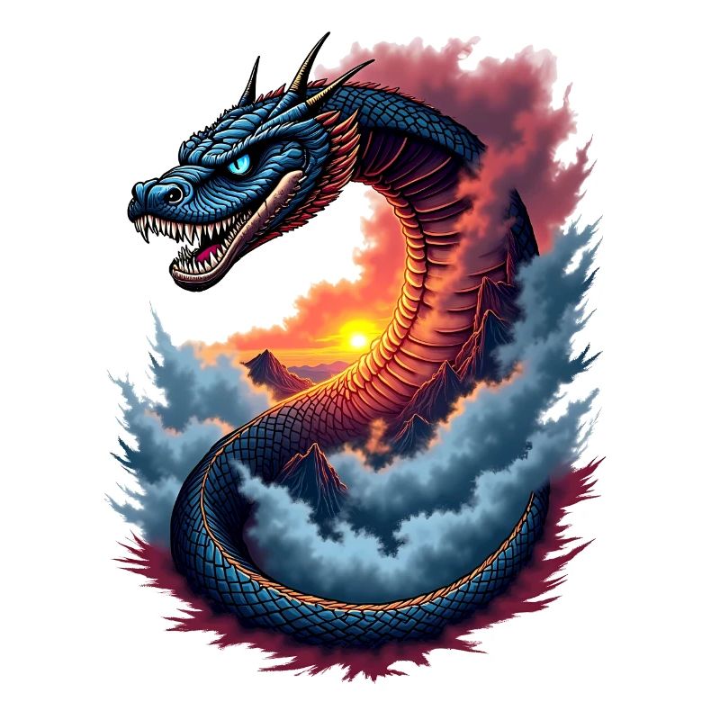 Serpent mythique avec coucher de soleil Année du Serpent 2025