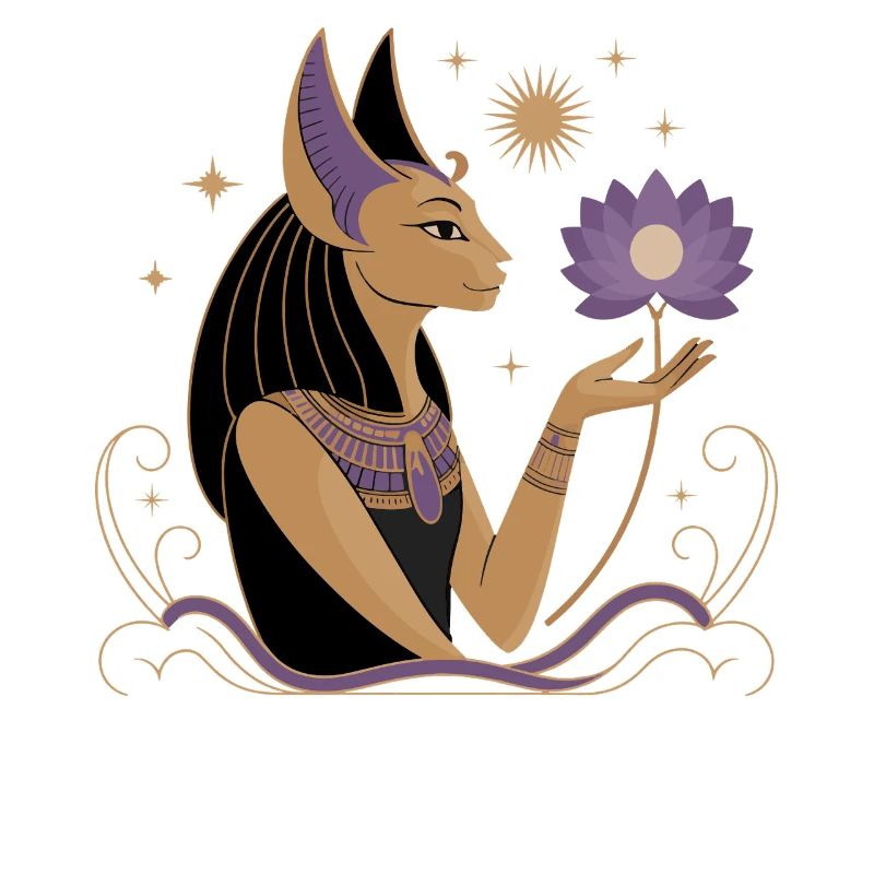 Heiterer Bastet Mit Einer Lotusblume