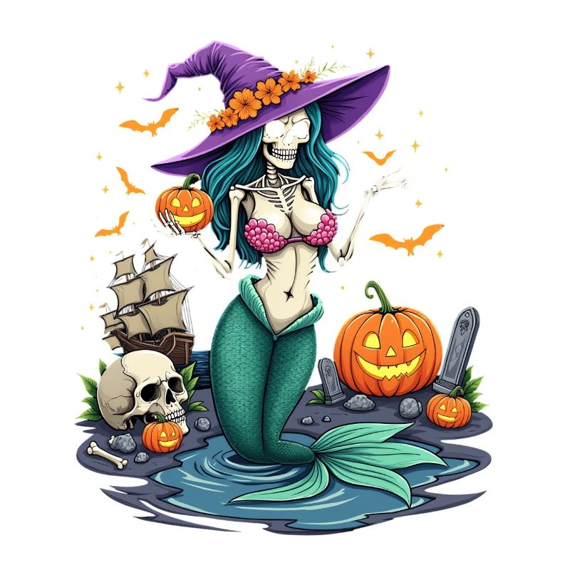Witch Mermaid with Halloween Elements