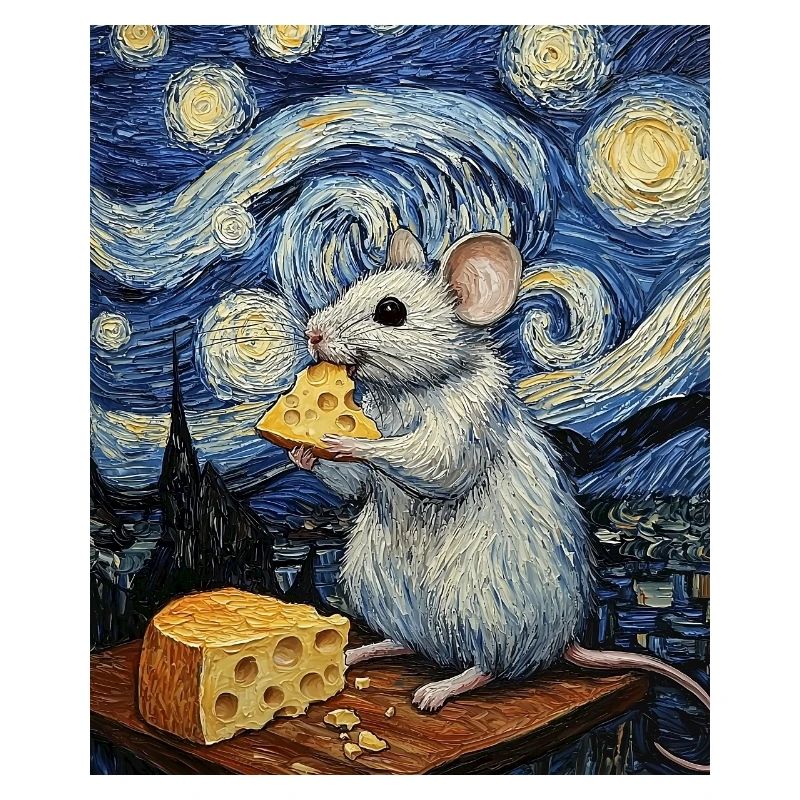 Mouse Eats Cheese Van Gogh Style Starry Night